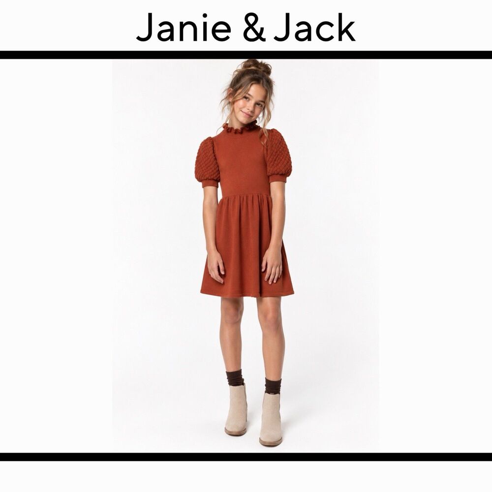 Janie and Jack Girls Fit & Flare Rust Sweater Dress Size 18 Mock Neck